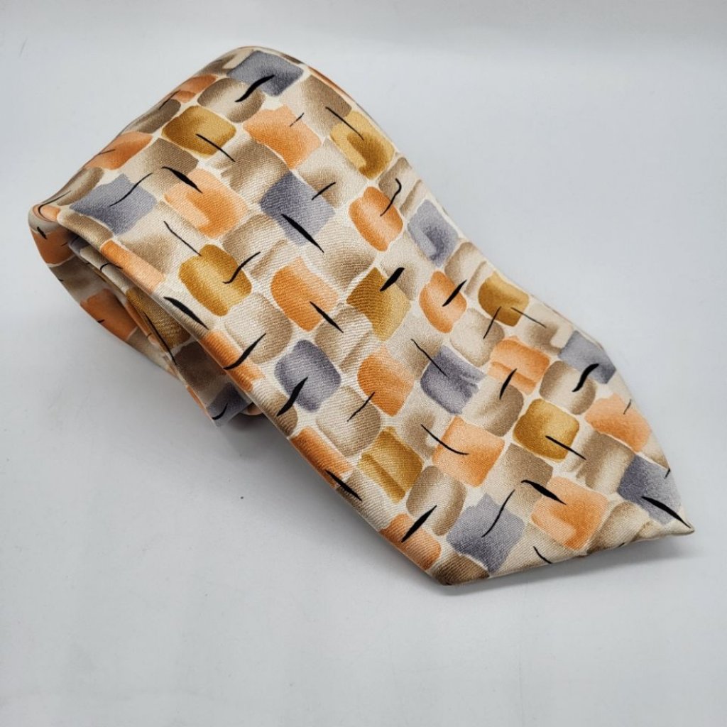 J Garcia 64 Inch 100 Silk Woven Mens Tie Orange Blue Brown Abstract
